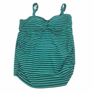 Motherhood Maternity Striped Tankini Swimsuit Top Only Size Large Green Blue L